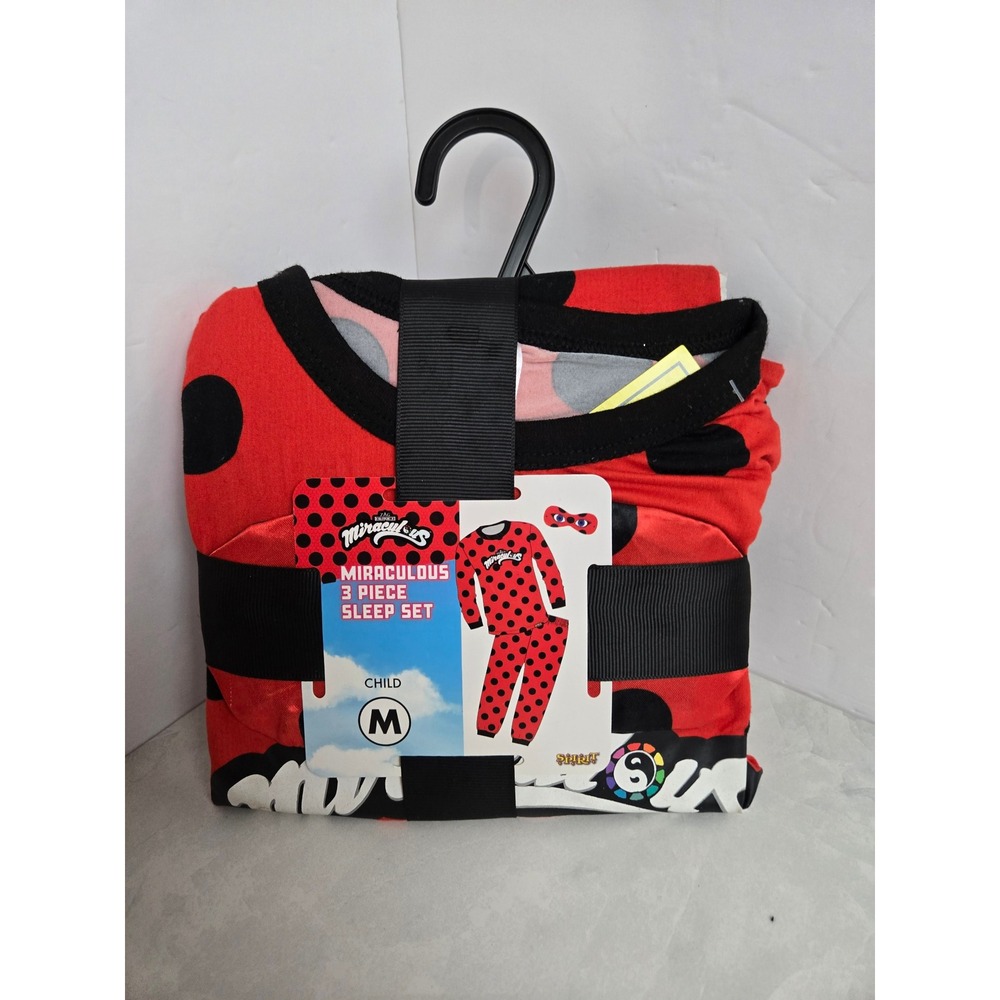 Miraculous Ladybug 3 Pc Sleep Set Child Medium Pajamas Eye Mask Spirit Halloween